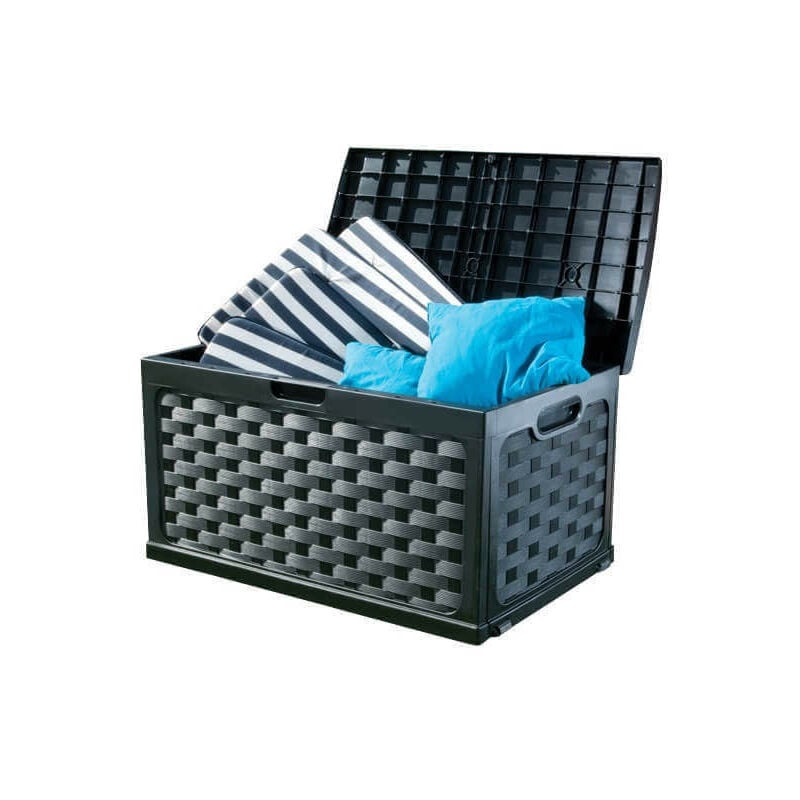 foto del prodotto gardeness cassapanca baule da esterno in resina con seduta rattan antracite con rotelle