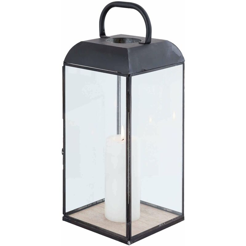 foto del prodotto gardeness lanterna rettangolare in acciaio e vetro con base in legno modern line grande