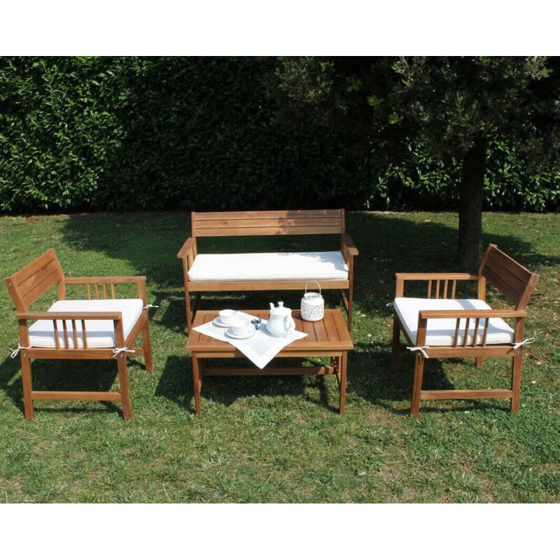 foto del prodotto gardeness salotto da esterno in legno di acacia con cuscini sanur