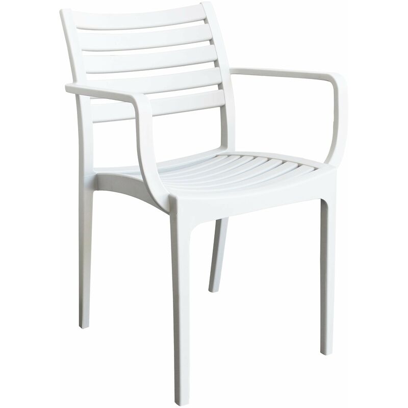 foto del prodotto gardeness sedia poltrona impilabile da esterno giardino in resina con seduta e schienale effetto doghe orizzontali lyndo white