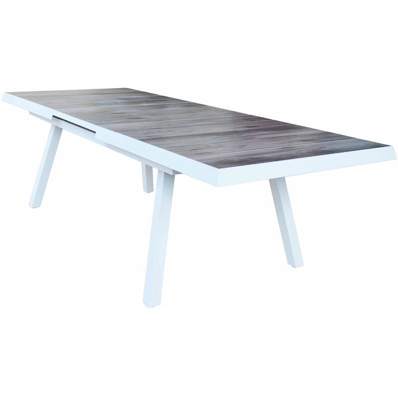 foto del prodotto gardeness tavolo allungabile da esterno giardino in alluminio con piano in gres effetto legno 205 265 cm lincoln white
