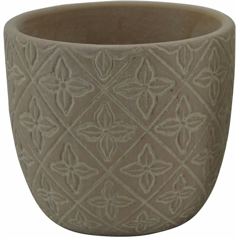 foto del prodotto gardeness vaso tondo piccolo da esterno giardino in fibra di argilla decorata marrone bergenia