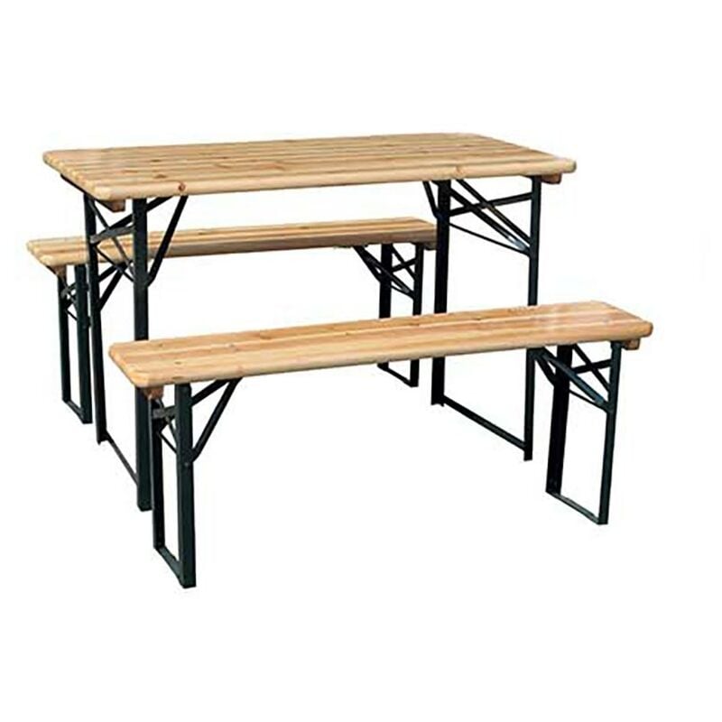 foto del prodotto gardenia set birreria, 2 panche e tavolo in legno naturale, 120x60 cm