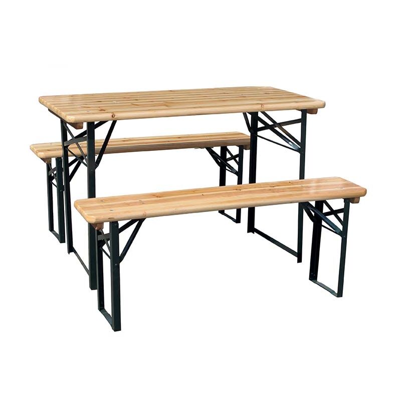 foto del prodotto gardenia set birreria, 2 panche e tavolo in legno naturale, 200x70 cm