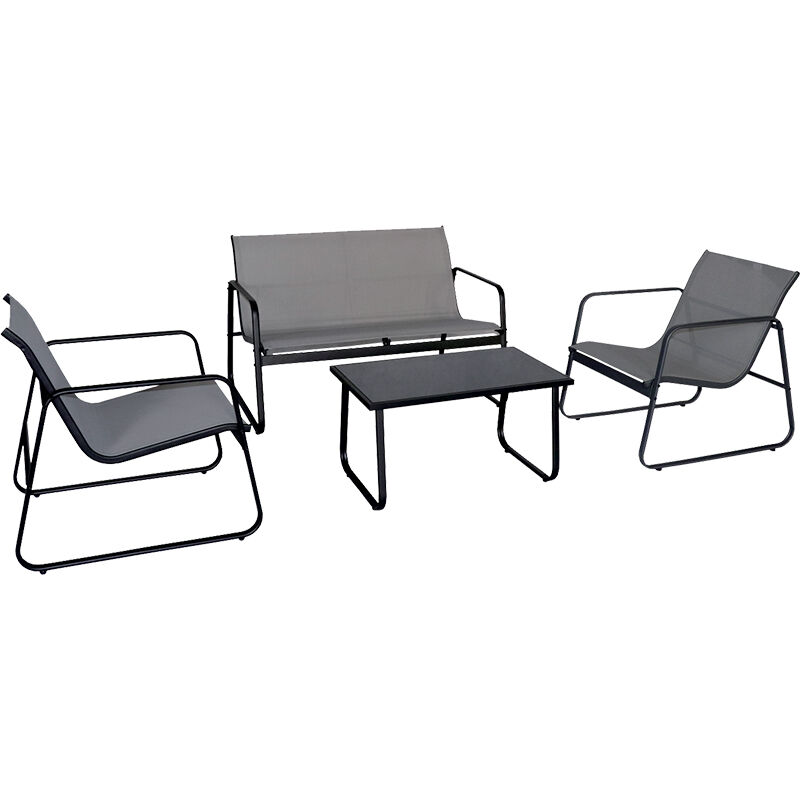 foto del prodotto gardenia set sofa , in acciaio e textilene, divano, 2 poltrone, tavolino, grigio chiaro