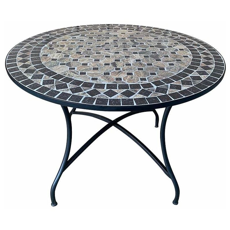 foto del prodotto gardenia tavolo arredo giardino e terrazzo modello cipro, rotondo con struttura in metallo e piano in cemento decoro mosaico, diametro 100 x h.75 cm