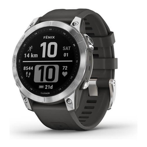 foto del prodotto garmin fenix 7 orologio gps connesso per lo sport argento con cinturino grigio