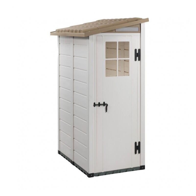foto del prodotto garofalo casetta da giardino in resina tuscany evo 100.1 addossata, pavimentazione inclusa, colore beige, 139x95x201h cm