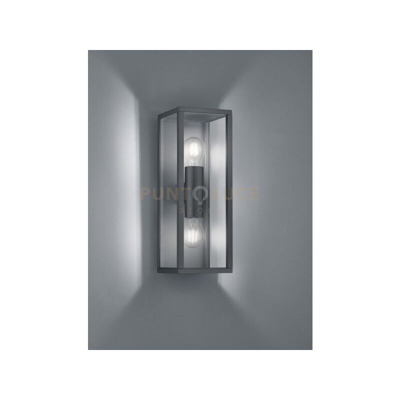 foto del prodotto garonne applique da esterno doppia lampadina fusione di alluminio antracite e vetro trasparente ip44 h.40cm 2 luci attacco e27
