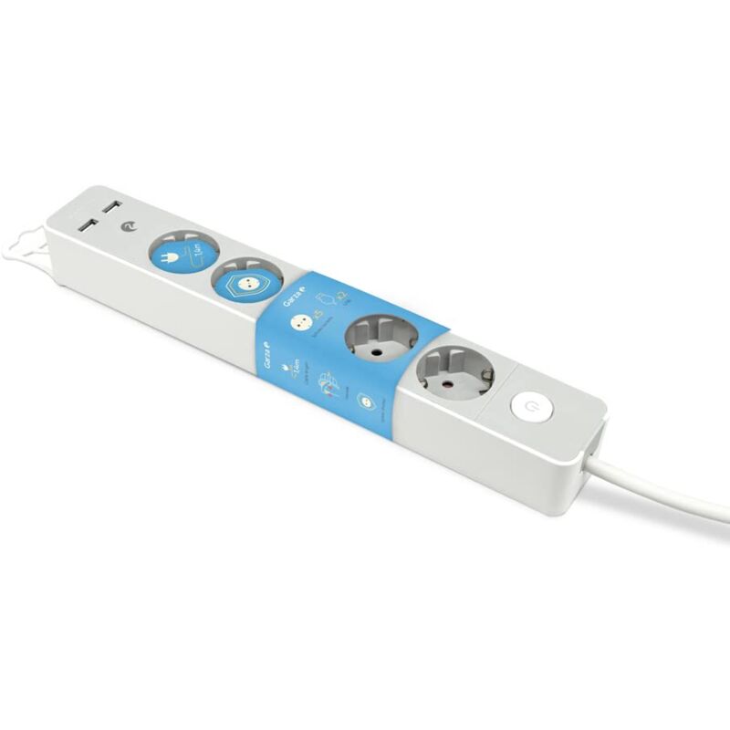 foto del prodotto garza multipresa di design con interruttore, 5 prese, 2 usb, cavo da 1,4 m, spina piatta, protezione bambini, colore grigio
