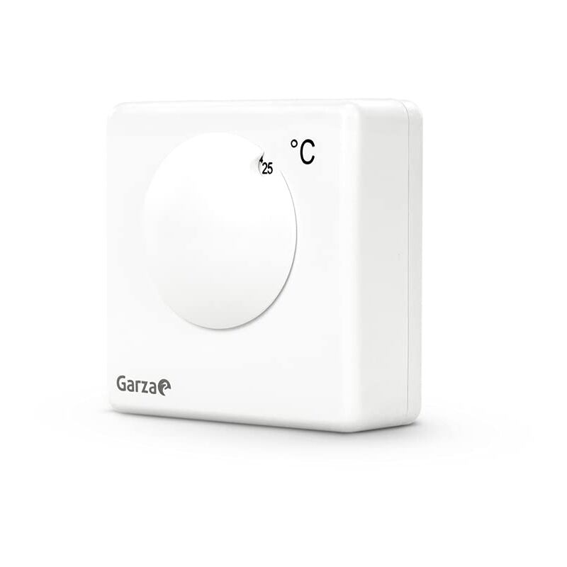 foto del prodotto garza power termostato analogico con ruota manuale, collegamento 3 fili, colore bianco