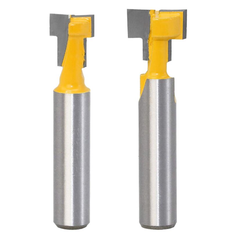 foto del prodotto gasea set di 2 frese a t da 8 mm, per scanalature a t in legno, per bulloni esagonali da 9,5 mm e 12,7 mm, colore giallo