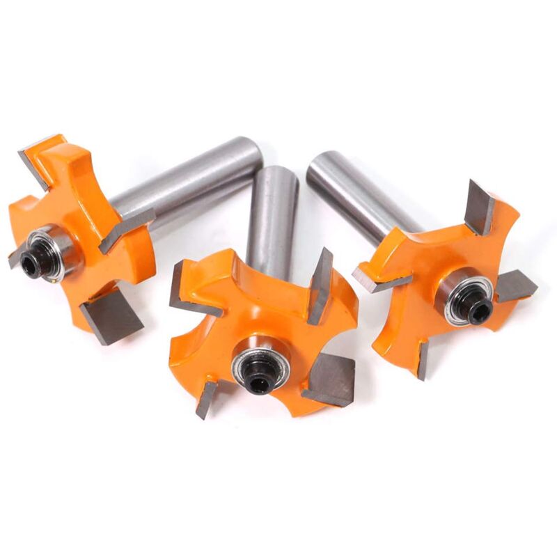 foto del prodotto gasea set di 3 frese per legno, 8 mm, 4 lame a t, a forma di fresa, colore arancione