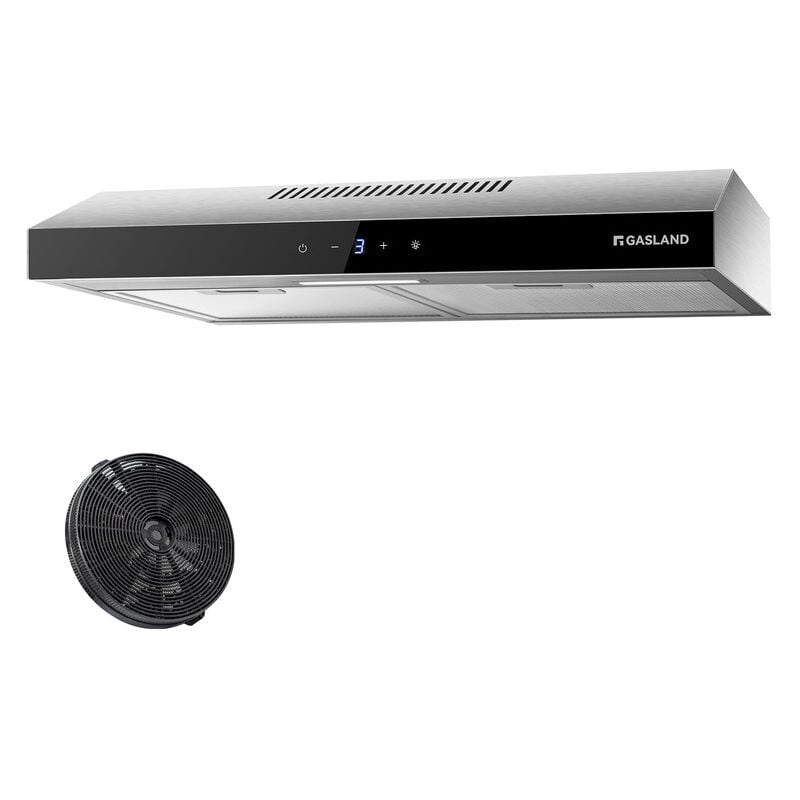 foto del prodotto gasland cappa aspirante da 60 cm con evacuazione e riciclaggio, cappa silenziosa, 3 livelli, 1 filtro a carbone sr60ss 202 m h argento
