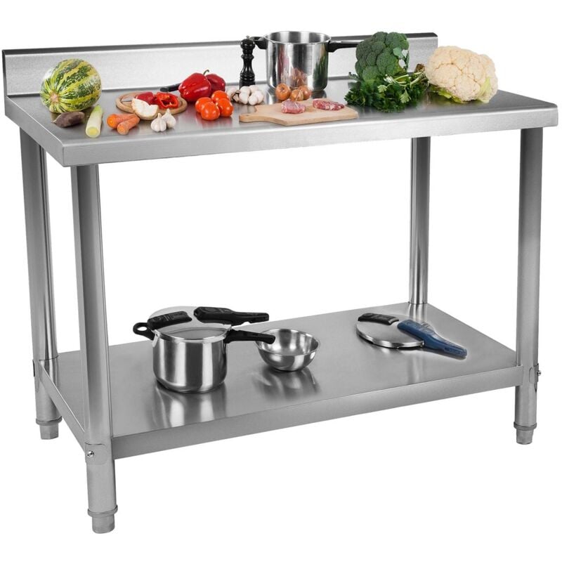foto del prodotto gastro tavolo lavoro tavolo cucina in acciaio ripiano banco 2 ripiani 120 x 60