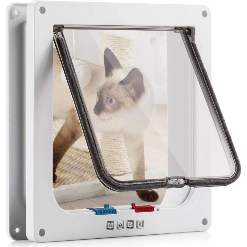foto del prodotto gattaiola con 4 vie magnetiche, per gatti e cani di piccola taglia, 23,5 x 25 x 5,5 cm, bianca, comoda per l installazione manuale. gattaiole e porte