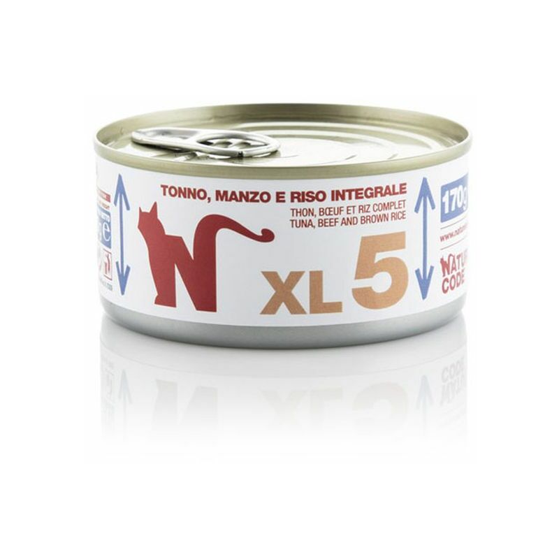 foto del prodotto gatto 170gr xl5 tonno manzo e riso integrale natural code