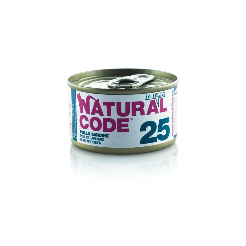 foto del prodotto gatto adulto, in lattina 85gr 25 pollo e sardine in jelly natural code