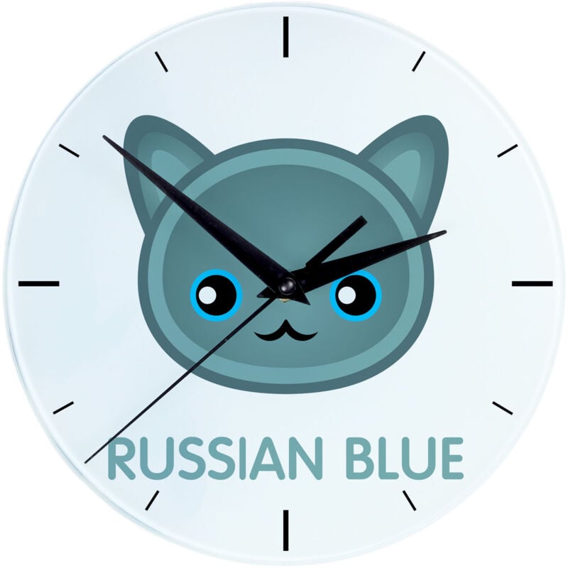 foto del prodotto gatto blu di russia orologio in mdf con grafica e scritta di art dog