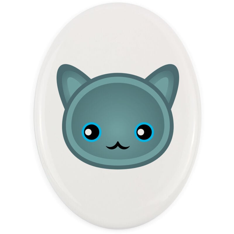 foto del prodotto gatto blu di russia piastrella in ceramica per lapide con grafica e iscrizione di art dog