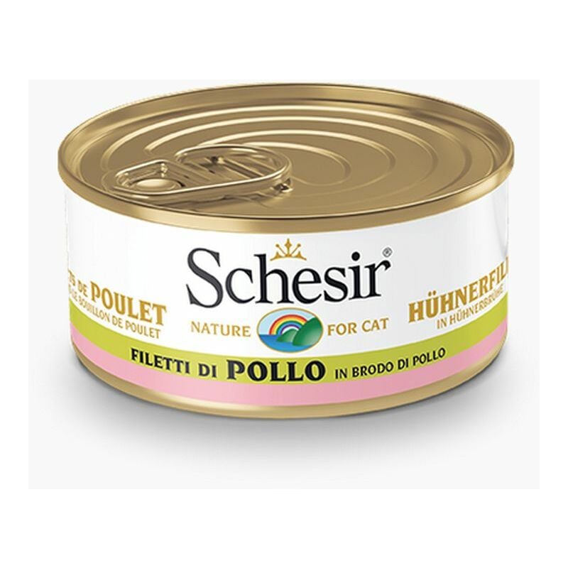foto del prodotto gatto brodo lattina 70gr filetti di pollo in brodo di pollo schesir