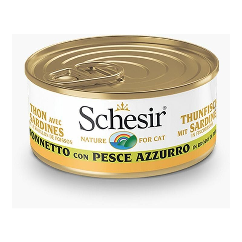 foto del prodotto gatto brodo lattina 70gr tonnetto con pesce azzurro in brodo di pesce schesir