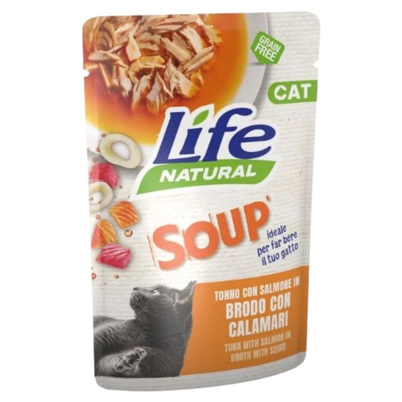 foto del prodotto gatto busta soup 60gr tonno salmone e in brodo di calamari life