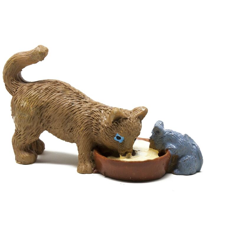 foto del prodotto gatto con topo in resina animali per presepe 11085