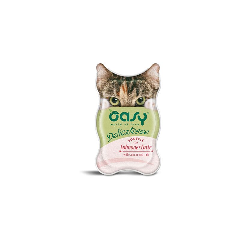foto del prodotto gatto delicatesse salmone e latte busta 85gr oasy