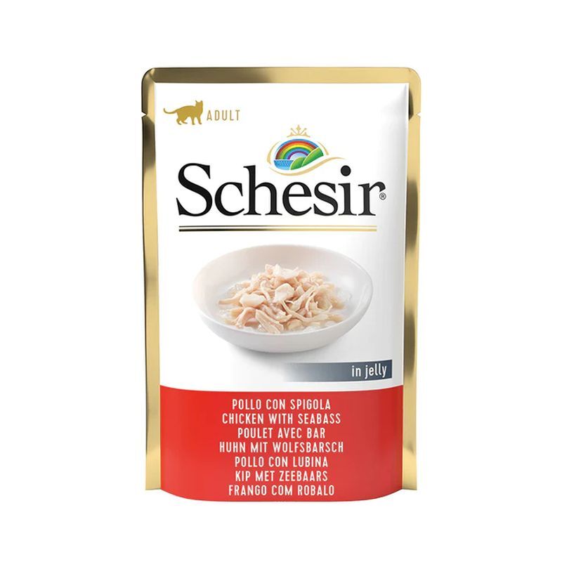 foto del prodotto gatto jelly busta 85gr filetti di pollo con spigola schesir
