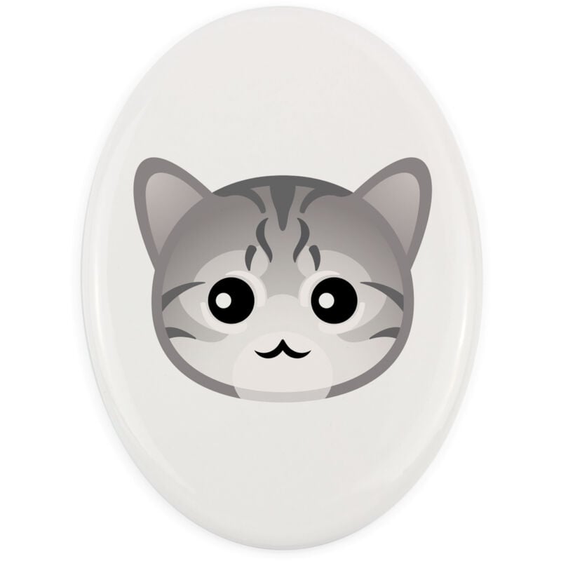 foto del prodotto gatto mau egiziano piastrella in ceramica per lapide con grafica e iscrizione di art dog