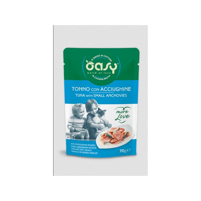 foto del prodotto gatto more love tonno con acciughe 70 gr oasy