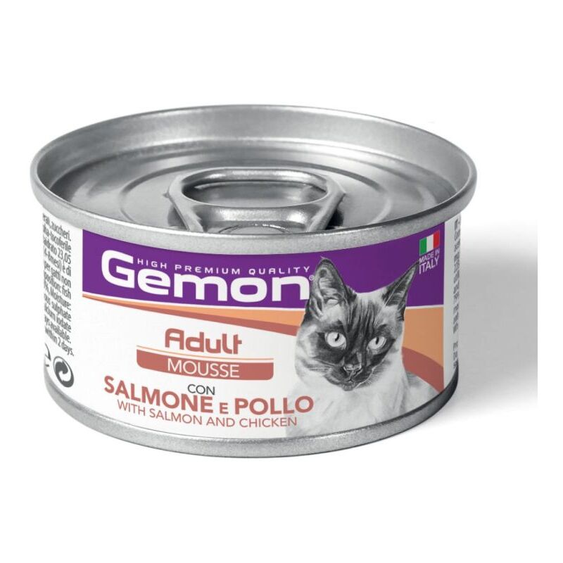 foto del prodotto gatto mousse 85gr adult salmone e pollo gemon