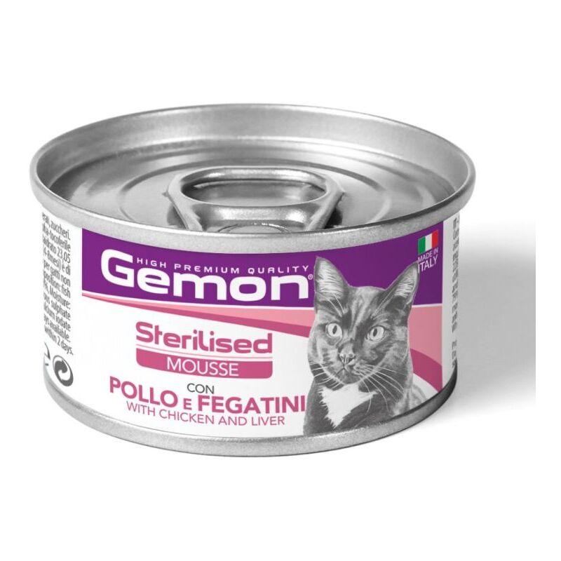 foto del prodotto gatto mousse 85gr sterilizzato pollo e e fegato gemon