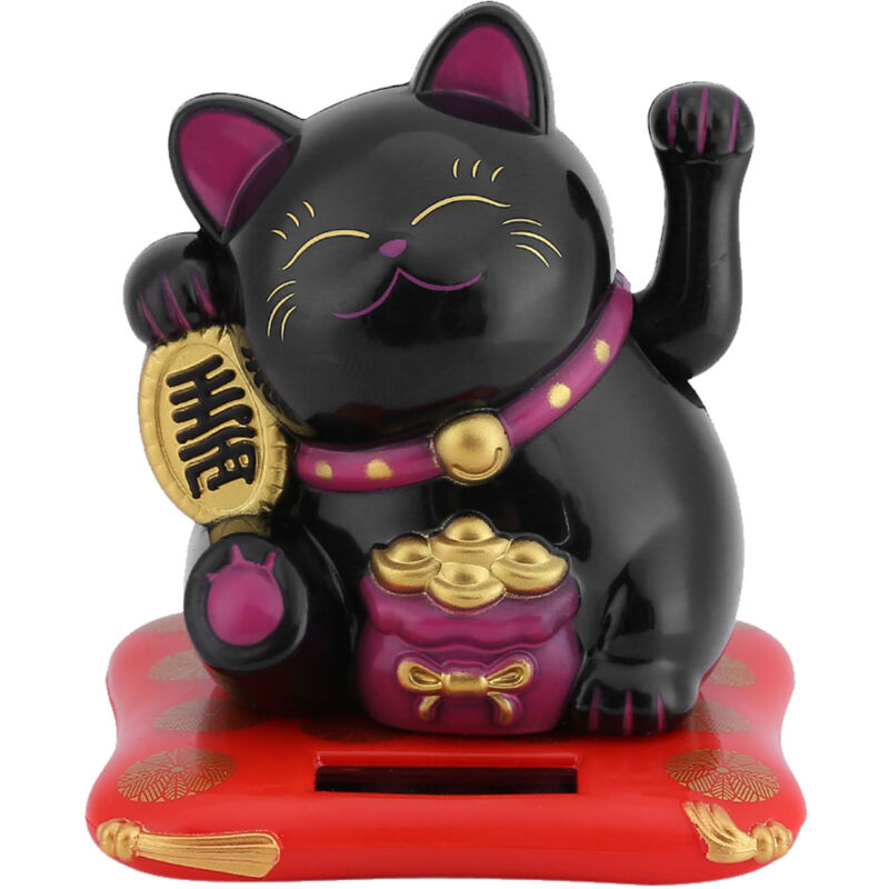 foto del prodotto gatto salutante grazioso solare, buona fortuna, accogliente gatti per la casa display decorazioni auto nero eosnow