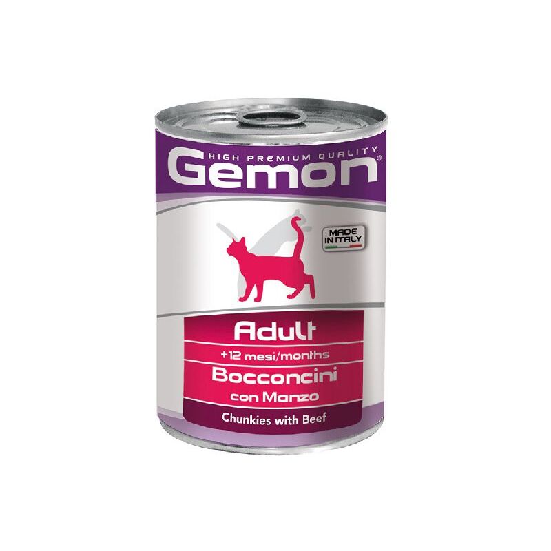 foto del prodotto gatto sterilizzato bocconi in lattina 415gr manzo gemon