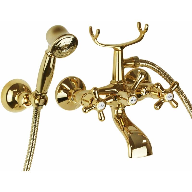 foto del prodotto gattoni rubinetteria gruppo vasca esterno con set doccia in colore oro gattoni calypso 1150150d0 oro con set doccia