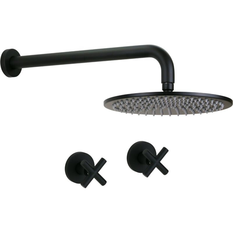 foto del prodotto gattoni rubinetteria kit doccia a doppia leva completo di braccio e soffione doccia nero opaco gattoni taolos 1509015no nero opaco