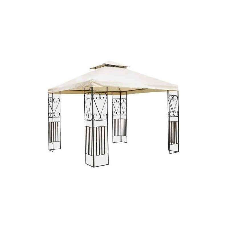 foto del prodotto gazebo 3133b in metallo decorato mt.3x3 top ecru con cuspide antivento