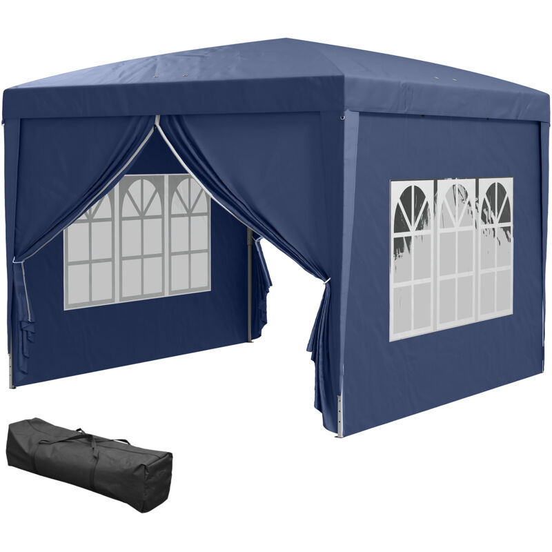 foto del prodotto gazebo 3x3 da esterno in acciaio con pareti laterali blu outsunny