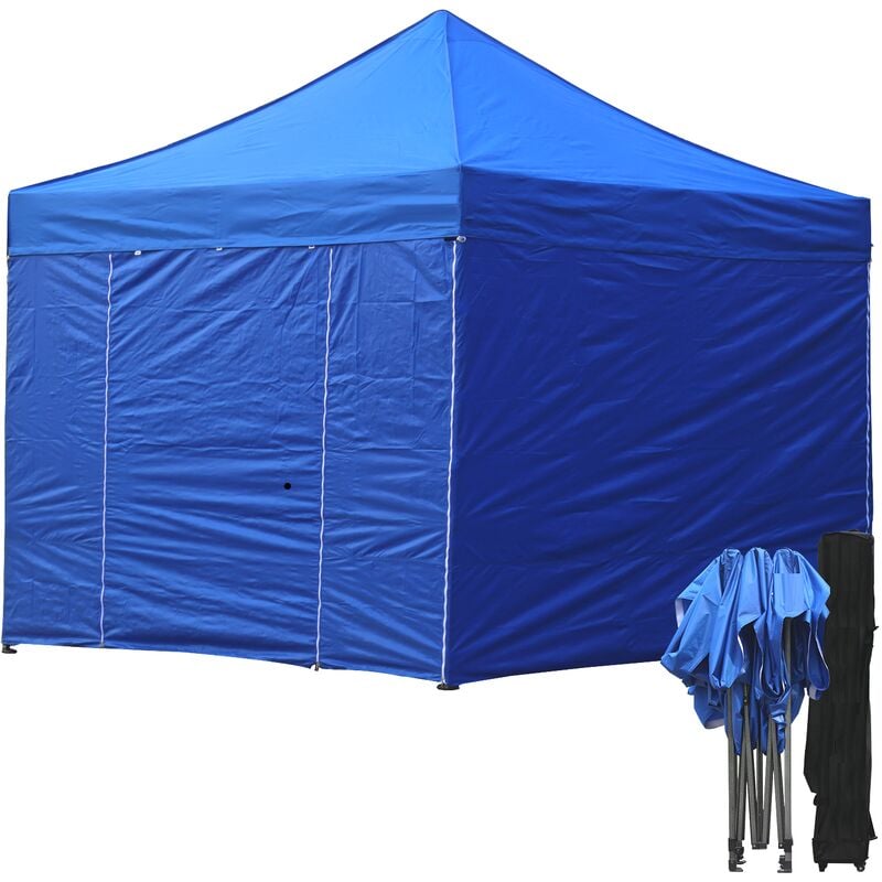 foto del prodotto gazebo 3x3 m blu pieghevole portatile estendibile richiudibile estensibile acciaio con laterali per fiere eventi stand chiosco tenda tendone mercato