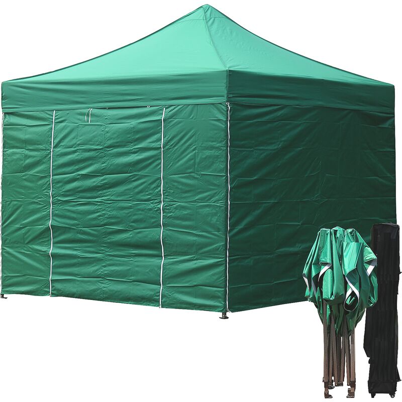 foto del prodotto gazebo 3x3 m verde pieghevole portatile estendibile richiudibile estensibile acciaio con laterali per fiere eventi stand chiosco tenda tendone