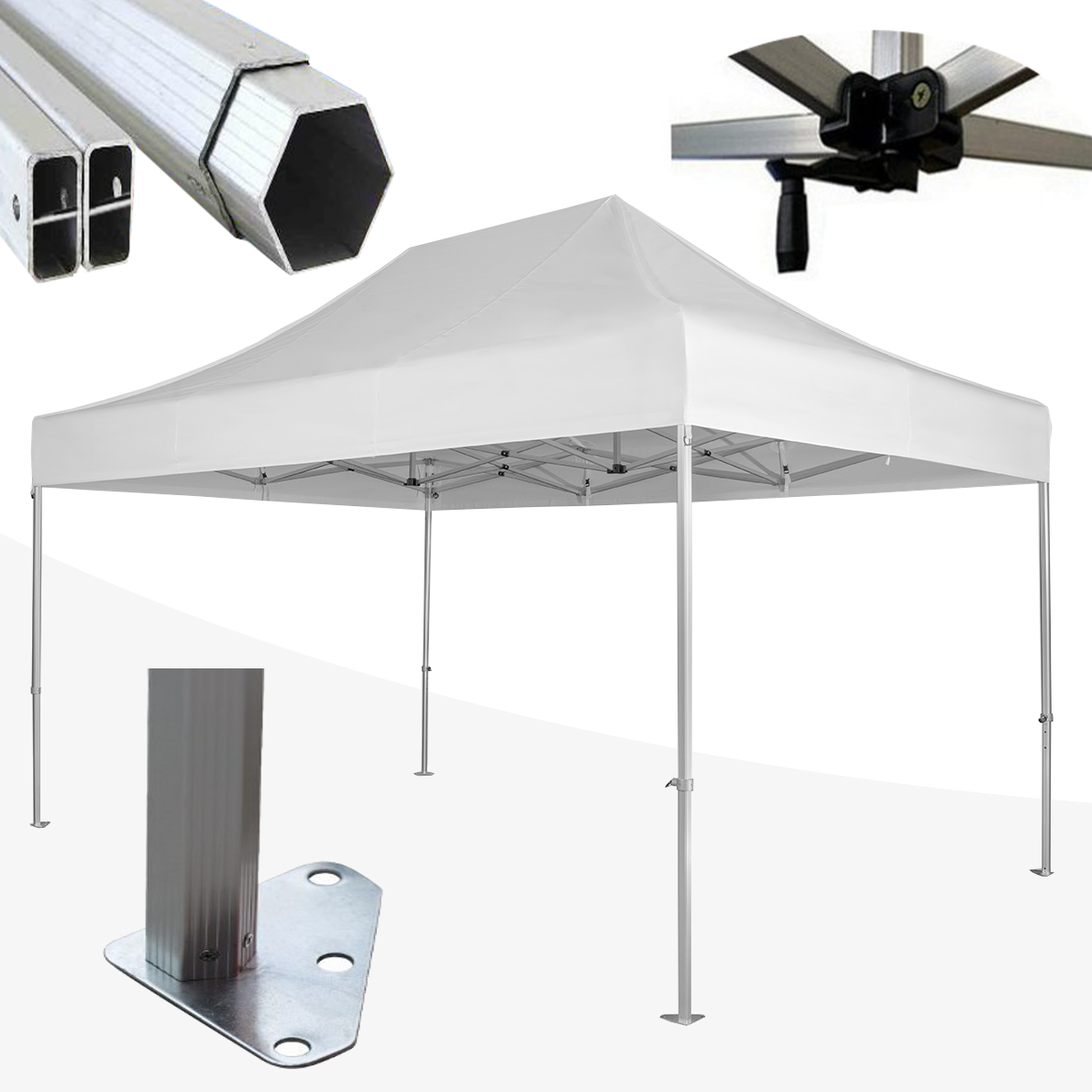 foto del prodotto gazebo 3x4,5 m bianco senza laterali pieghevole alluminio piantone esagonale 45mm portatile estendibile richiudibile estensibile acciaio per fiere eventi stand chiosco tenda tendone mercato mercatino