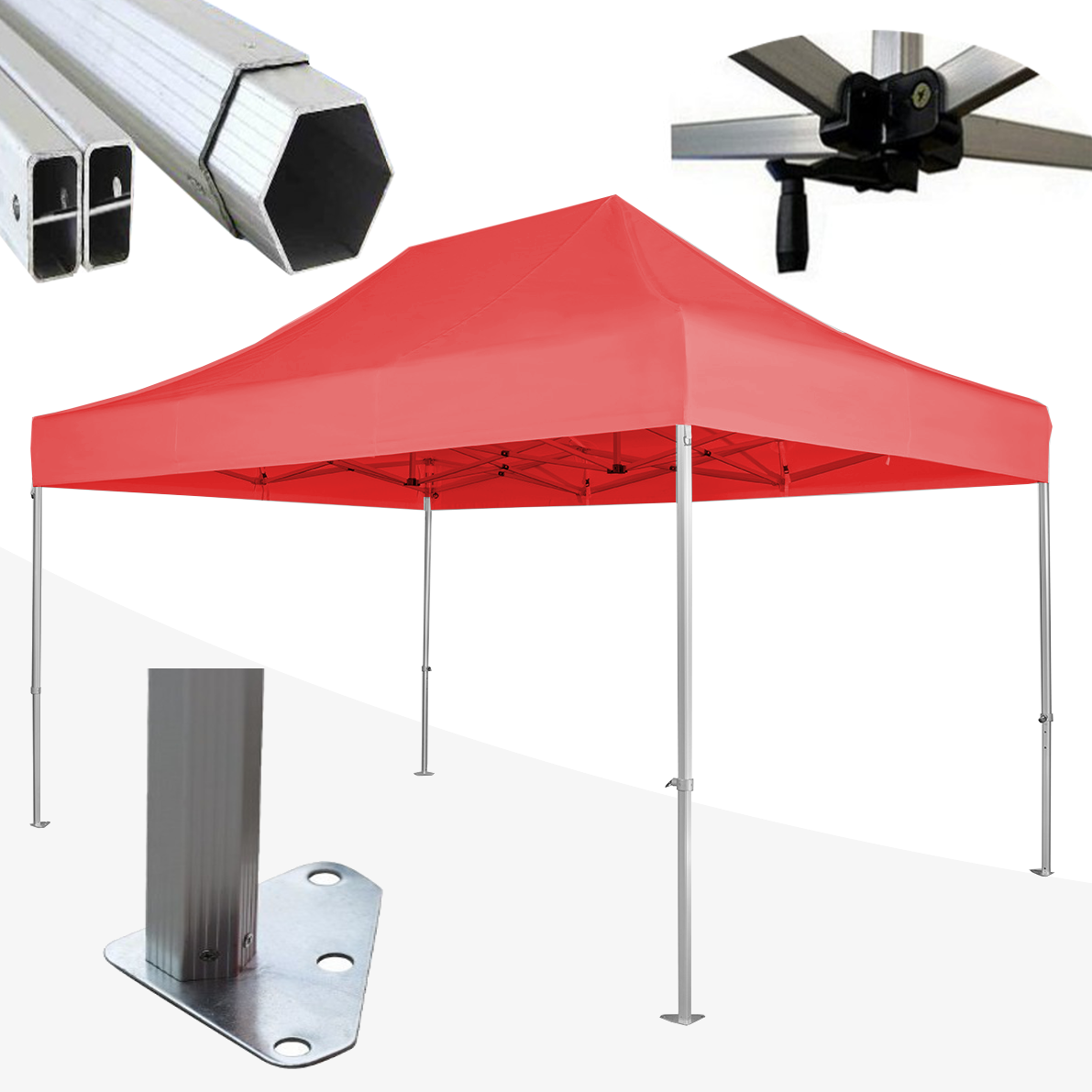 foto del prodotto gazebo 3x4,5 m rosso senza laterali pieghevole alluminio piantone esagonale 45mm portatile estendibile richiudibile estensibile acciaio per fiere eventi stand chiosco tenda tendone mercato mercatino