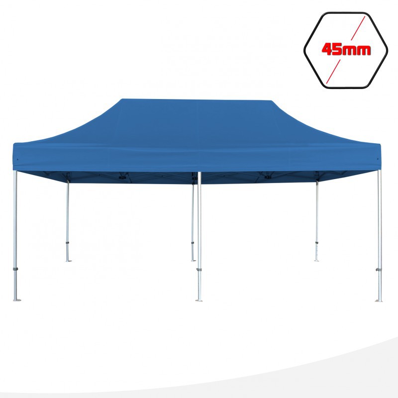 foto del prodotto gazebo 3x6 m blu senza laterali pieghevole alluminio piantone esagonale 45mm portatile estendibile richiudibile estensibile acciaio per fiere eventi stand chiosco tenda tendone mercato mercatino