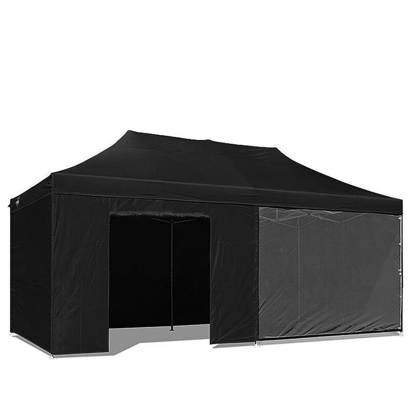 foto del prodotto gazebo 3x6 m nero pieghevole portatile estendibile richiudibile estensibile acciaio con laterali per fiere eventi stand chiosco tenda tendone mercato