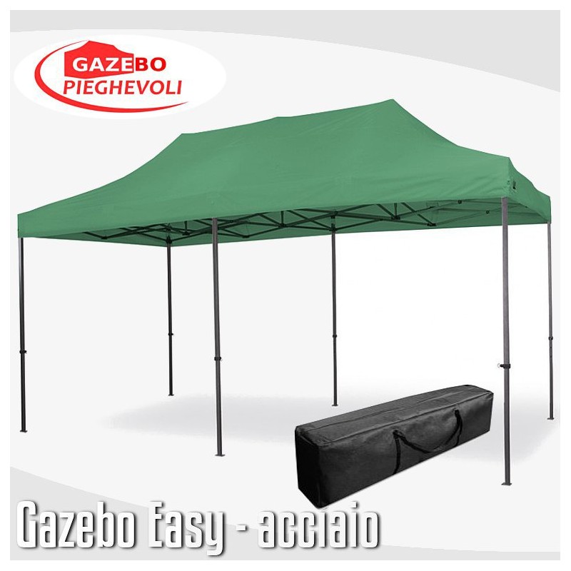 foto del prodotto gazebo 3x6 m verde pieghevole portatile estendibile richiudibile estensibile acciaio senza laterali per fiere eventi stand chiosco tenda tendone mercato mercatino