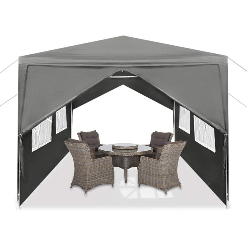 foto del prodotto gazebo 3x6m tenda stabile impermeabile con 4 pannelli laterali e finestre e chiodi fissi a terra padiglione da giardino resistente all inverno