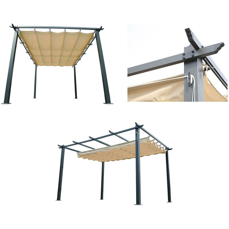foto del prodotto gazebo a pergola da giardino in alluminio 3x4 mt telo retrattile bauer panna