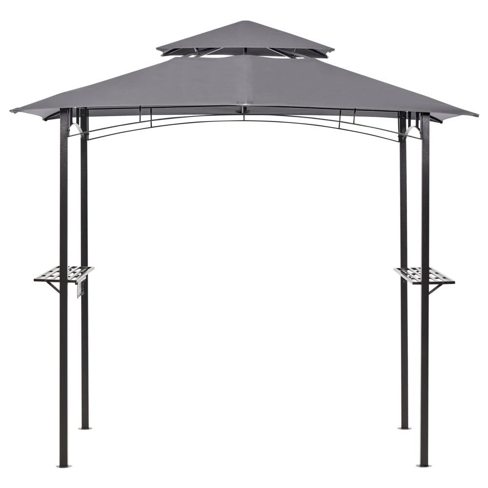 foto del prodotto gazebo beige tessuto grigio acciaio 240 x 148 cm telaio in metallo tettoia con ganci e mensole padiglione da giardino